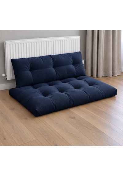 Kadife Döşemelik Kumaştan El Emeği Alt Üst Takım Petek Önü Minder 100x65cm Koyu Mavi