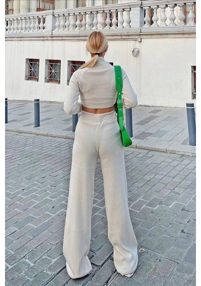Demora Butik Parmak Geçmeli Triko Takim 2 Li Krem