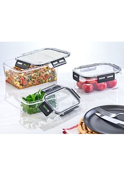 Clear Dikdörtgen Erzak Kabı - Silikonlu Ve Kilitli Kapaklı Saklama Kabı 800 Ml 14 X 11,5 Cm ŞEffaf