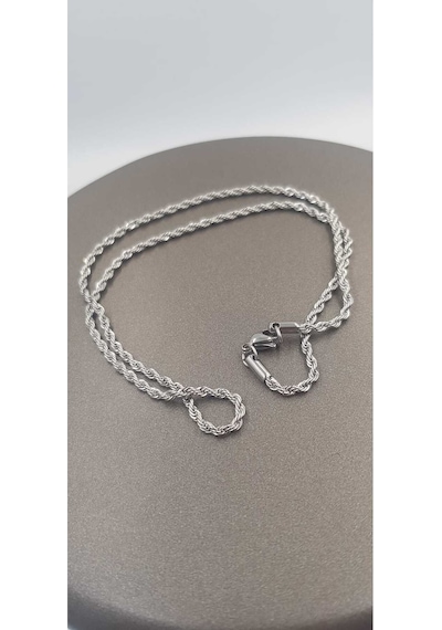 2.5 Mm Unisex Vip Paslanmaz Çelik Burgu Halat Beyaz Renk Kolye Siyah