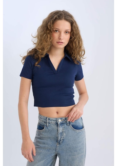 DeFacto Fitted Polo Yaka Basic Düz Fitilli Kaşkorse Kısa Kollu Tişört A0379AX25SMNV241