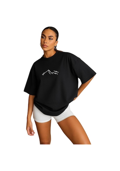 Dağ Baskılı Kadın Oversize Unisex Tişört Çok Renkli