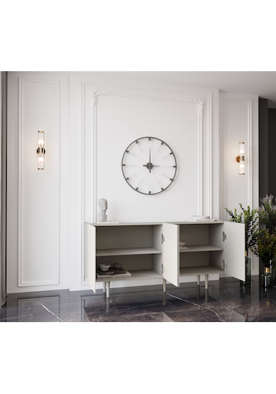 Enwood Capella Kum Taşı Rengi Mdf 4 Kapaklı Raflı 140 Lık Konsol