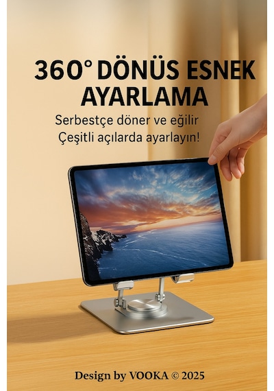 360 Dönebilen Katlanabilir Telefon Tablet Standı Hafif Taşınabilir Çok Fonksiyonlu Masa Standı
