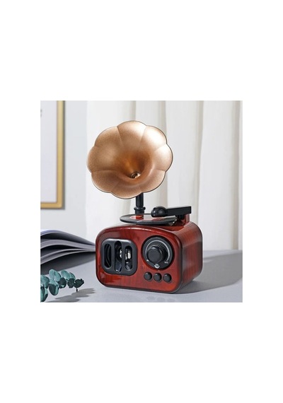 Gramofon Müzik Kutusu Eski Radyo Görünümlü Kurmalı Dönen Plak Vip Dekoratif