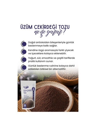 250 Gr Siyah Üzüm Çekirdeği Tozu 250 Taze Öğütülmektedir.