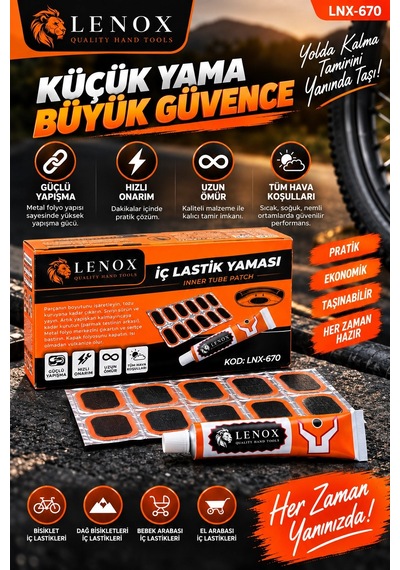 İç Lastik Yama Seti Yapıştırıcılı Bisiklet Lastik Tamir Kiti Pratik Onarım Seti Lenox Lnx-670