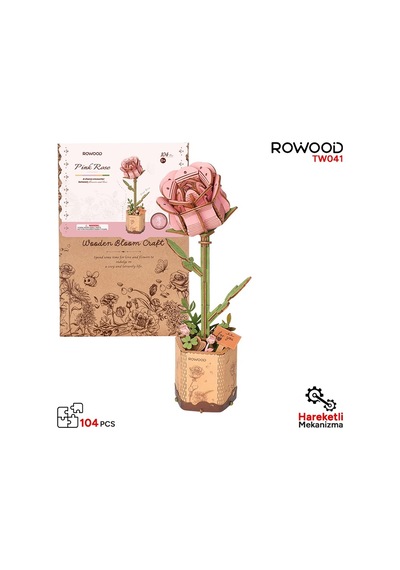 Rowood Tw041 Pembe Gül Pink Rose Dıy Minyatür Maket Model Seti Ahşap 3d Wooden Puzzle 3d Model Kit Ahşap Maket Dekoratif Hobi Seti