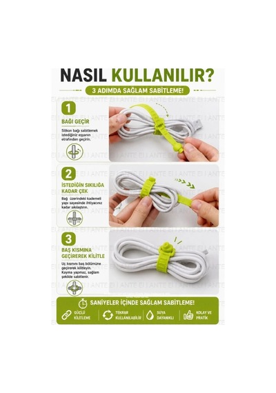 Çok Amaçlı Silikon Sabitleme Bağı Tekrar Kullanılabilir Esnek Kablo Düzenleyici Ve Eşya Sabitleme