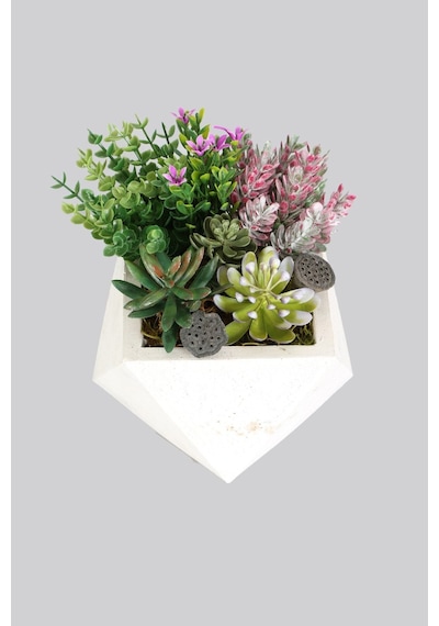 Yapay Çiçek Deposu Beton Saksida Yapay Succulent Bahçesi