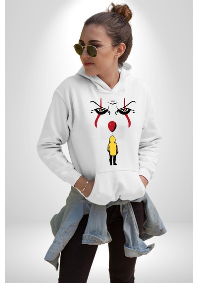 Pennywise Vs Georgie Korku Filmi Kadın Erkek Beyaz Kapüşonlu Sweatshirt Hoodie Beyaz