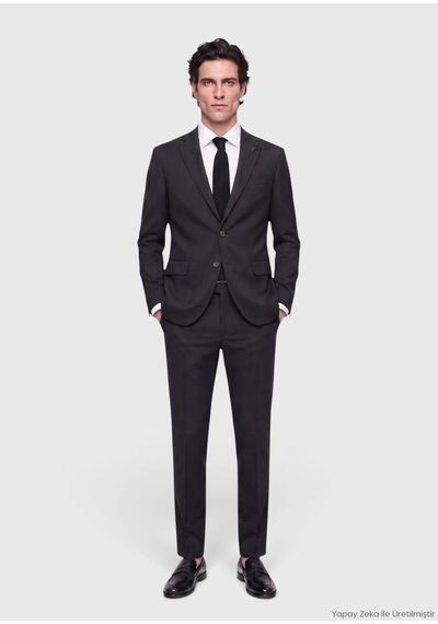 Ramsey Antrasit Desenli Modern Fit Yün Karışımlı Takım Elbise