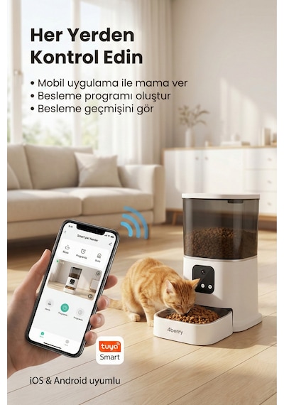 Otomatik Mama Kabı Wifi Kontrollü 6l Akıllı Kedi & Köpek Mama Makinesi