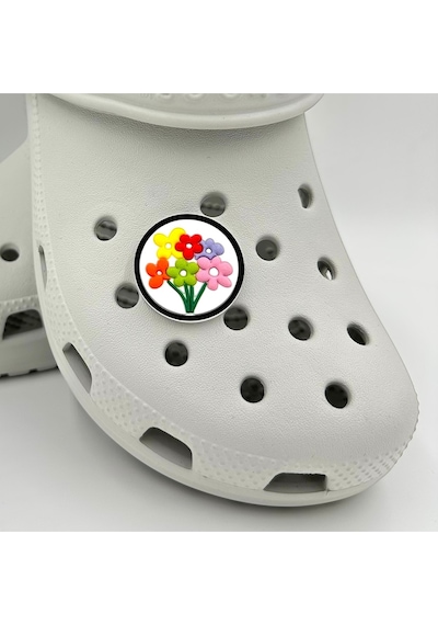 Crocs Terlik Süsü Ve Aksesuarı , Çanta Süsü Jibbitz 3d Çiçekli Yuvarlak 04 Tablo Logo Aksesuar Yeşil-kırmızı-sarı-mor-beyaz-pembe