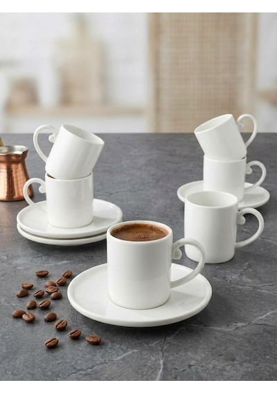Aryıldız Semazen Sade 6 Kişilik Kahve Fincan Takımı - 80 Ml Beyaz