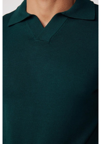 Tudors Slim Fit Dar Kesim Polo V Yaka Yeşil Erkek Kazak-28629-yeşil Yeşil