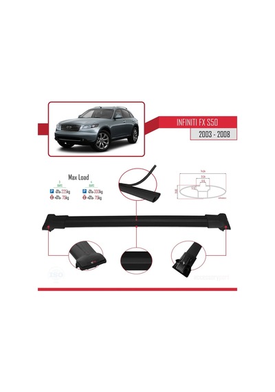 Infiniti Fx S50 2003-2008 Arası İle Uyumlu Fly Model Ara Atkı Tavan Barı Siyah 3 Adet Bar