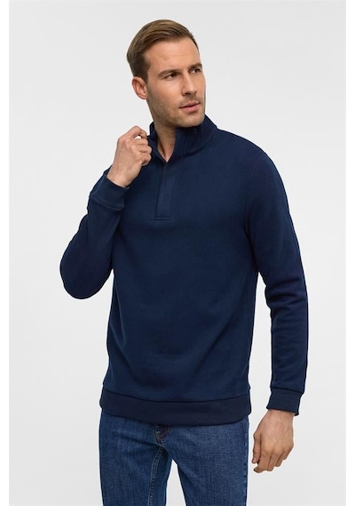 Süvari Lacivert Regular Düz Polo Yaka Sweatshirt Lacivert