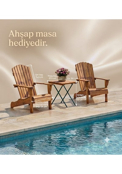 H-acraft Ahşap Sandalye Şezlong 2 Açık Kahverengi