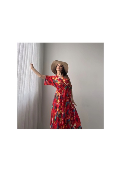 Asur Boutique Asur Butik Kadın Çiçek Desenli Renkli Viskon Kumaş Yırtmaçlı Elbise Kırmızı Asur Boutique Asur Butik Kadın Çiçek Desenli Renkli Viskon Kumaş Yırtmaçlı Elbise Kırmızı