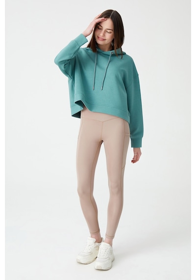Los Ojos Mavi Yeşil Kapüşonlu Yumuşak Dokulu Crop Sweatshirt Cropped Sweat Mavi-yeşil Mavi-yeşil