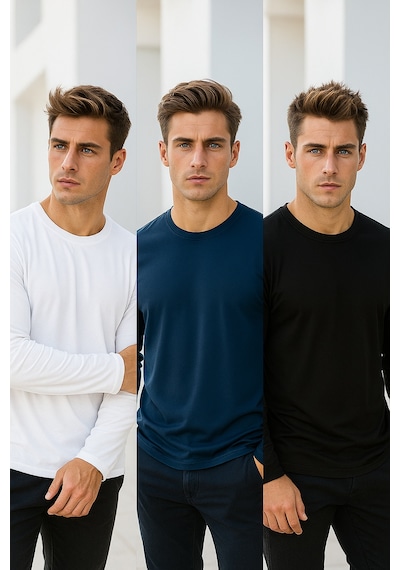 Rich Erkek Siyah-beyaz-lacivert 3'lü Paket Basic Uzun Kollu Body Siyah-beyaz-lacivert