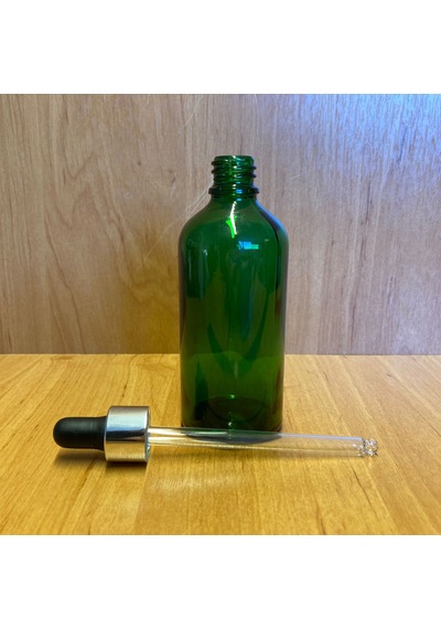 100ml Yeşil Cam Damlalıklı Şişe , Gümüş Metal Kapak , 100 Cc Yeşi