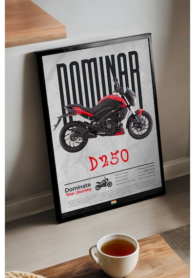 Bajaj Dominar 250 Siyah Ahşap Çerçeveli Poster, Dekoratif Motosiklet Duvar Tablosu