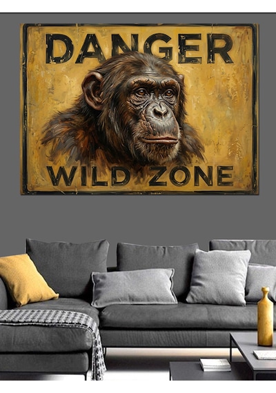 Danger Wild Zone Maymun Tabelası Dekoratif Kanvas - Mdf Ahşap Tablo