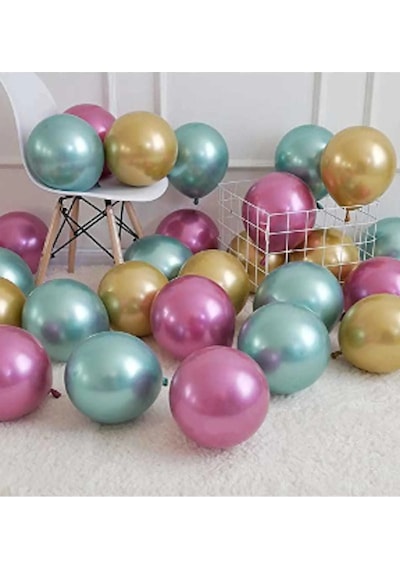 50 Adet Krom Parlak Metalik Yeşil-pembe-gold Renk Balon