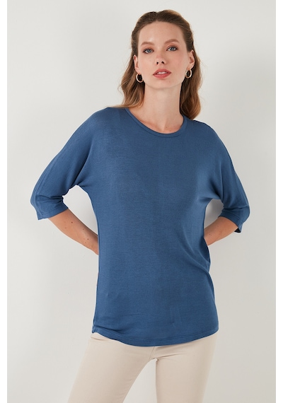 Lela Truvakar Kol Bisiklet Yaka Basic Pamuklu Bayan Bluz 5863589 Indigo
