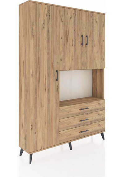 Arges Dolap 6 Raflı 3 Çekmeceli 3 Kapaklı 132x30x195 Çam-çam/çam Çam
