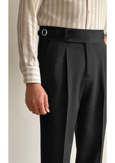 Yeni Sezon Premium Pileli Basic Likralı Duble Paça Kumaş Pantolon Siyah
