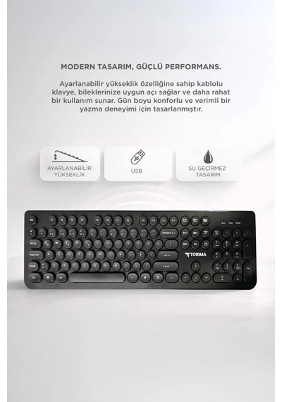 Özel Seri Ofis Ev Ürün Kablolu Q Klavye Retro Daktilo Görünümlü Tk09 Siyah