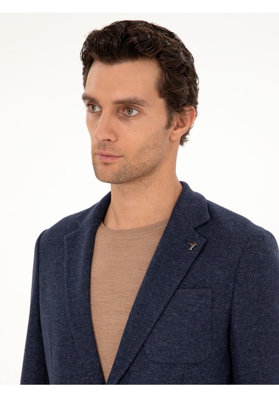 Cacharel Lacivert Slim Fit Kaşmir Karışımlı Ceket