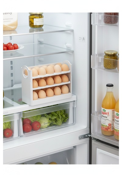 30 Bölmeli Yumurta Organizer 3 Katlı Kaydırmalı Buzdolabı İçi Düzenleyici Raf Beyaz