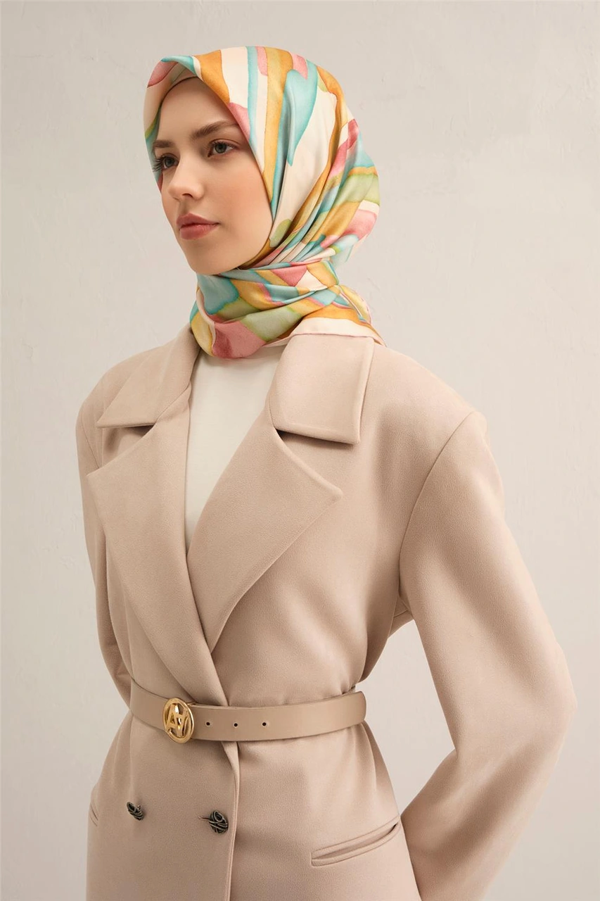 Armine Soyut Desenli Saf İpek Twill Eşarp 9306d 37 Çok Renkli