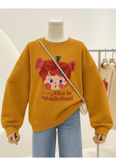 Alice İn Wonderland Baskılı Unisex Sweatshırt Sari