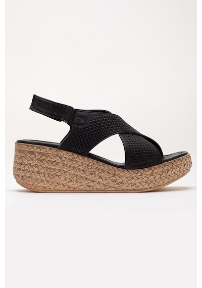 Analin Shoes Kadın Hakiki Deri Çapraz Bantlı Cırtlı Sandalet Siyah