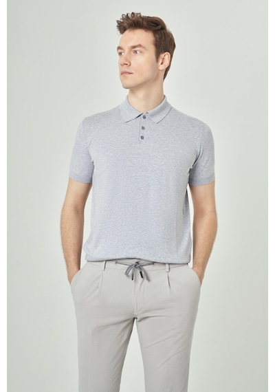 Bisse Erkek Kısa Kol Polo Yaka Düğmeli Basic Yazlık Triko T-Shirt Gri Tr23Y23106 D55 Gri