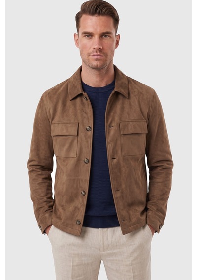 Rizzup Erkek Slim Fit Tüylenmeyen Kırışmayan Kahve Süet Ceket Astarlı Gömlek Yaka 2704503
