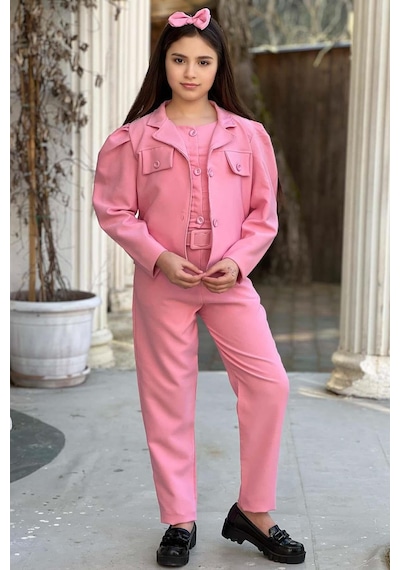 Riccotarz Kız Çocuk Kolsuz Penye Gömlek Cep Detaylı Blazer Ceket Kemerli Pantolon Pembe Alt Üst Takım Pembe Riccotarz Kız Çocuk Kolsuz Penye Gömlek Cep Detaylı Blazer Ceket Kemerli Pantolon Pembe Alt Üst Takım Pembe