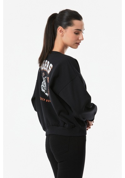 Fullamoda Tigers Baskılı Bisiklet Yaka Sweatshirt Siyah 24KGB890193113-Siyah