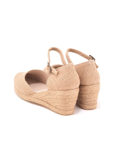 Star Tombis Gerçek Elişi Topuğu Kapalı Bilekten Bantlı Keten Espadril Dolgu Topuk Handmade Hasır