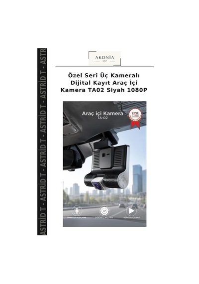 Özel Seri Üç Kameralı Dijital Kayıt Araç İçi Kamera Ta02 Siyah 1080p