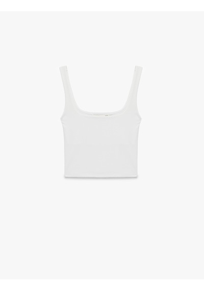 Koton Kare Yaka Slim Fit Kalın Askılı Crop Üst Beyaz 6sak10228ek