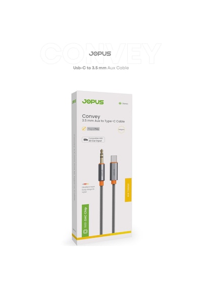 Jopus İphone Android Uyumlu - Type-c To 3.5mm Aux Kablo - Tak Çalıştır Aux Örgülü - 1 Metre - Ja-05