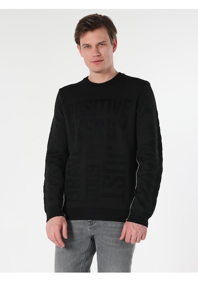Colin's Regular Fit Bisiklet Yaka Yazı Baskılı Siyah Erkek Kazak CL1062328_Q1.V1_BLK