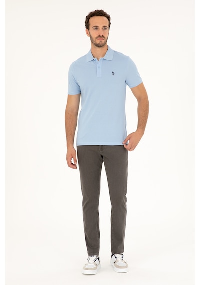U.S. Polo Assn. Erkek Slim Fit Polo Yaka Açık Mavi Basic Tişört 50279573-VR003