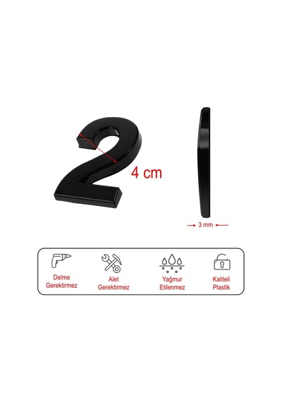 Yapışkanlı Kapı Numarası Küçük Boy 50 Mm 5 Cm Numara 2 Rakam İki Sayısı Siyah Renk Numaralar 1 Adet Diğer